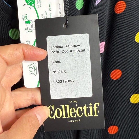 NWT Collectif the Thelma retro rainbow polka dot jumpsuit Sz 4 - Picture 9 of 16